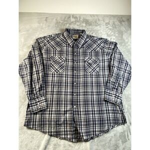 Ely Cattleman Pearl Snap Shirt Adult XX LG  Blue Plaid Western Cowboy